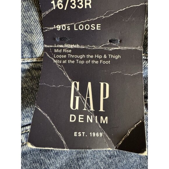 GAP 90s Loose Jeans Womens 16/33R Blue Mid Rise Stretch NWT - Picture 5 of 9
